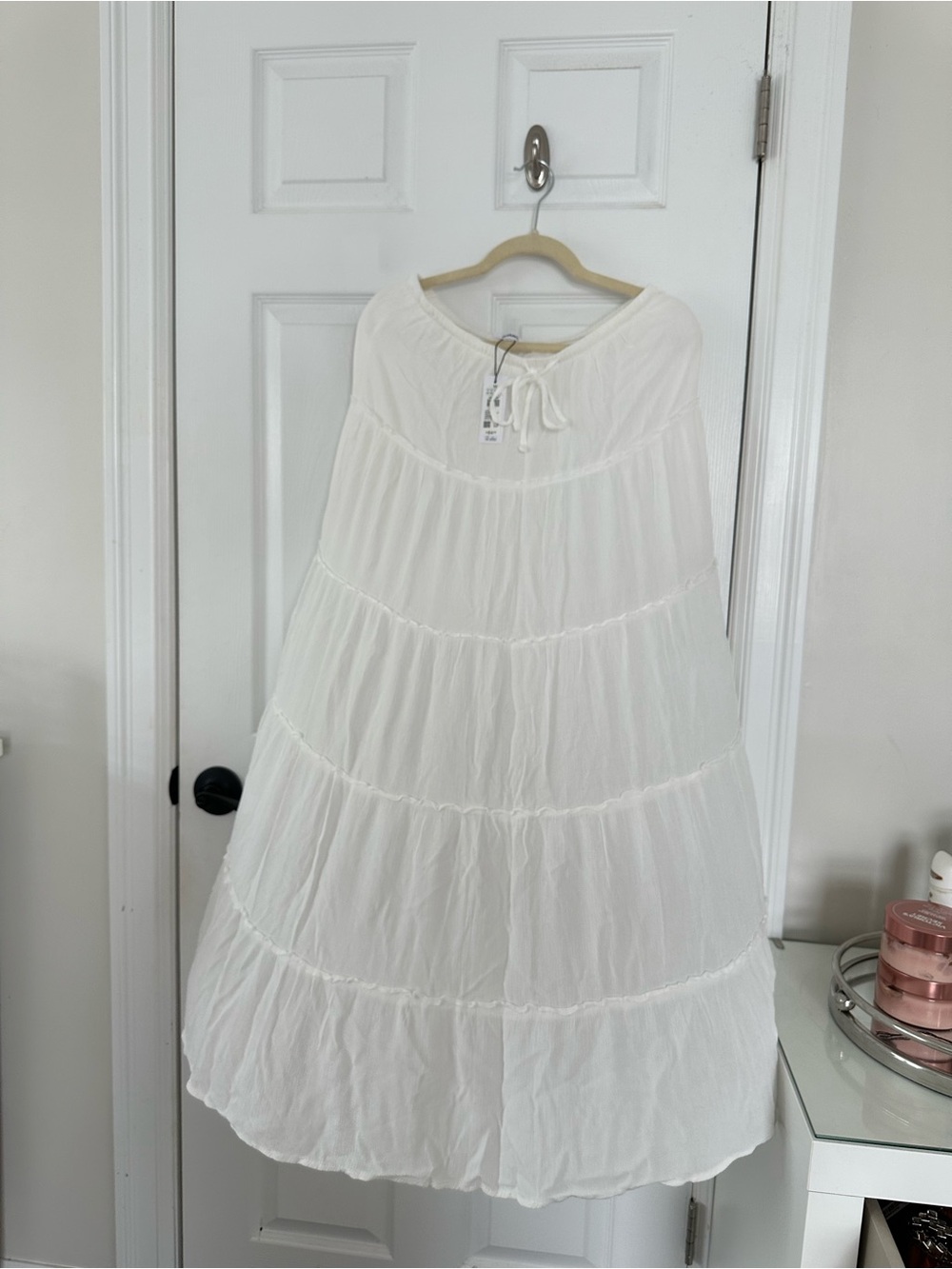 Garage White Tiered Maxi Skirt